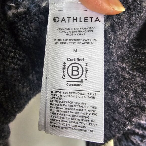 Athleta Westlake Textured Button Cardigan Sz M Merino Blend Preppy Quiet Luxury - Picture 6 of 10